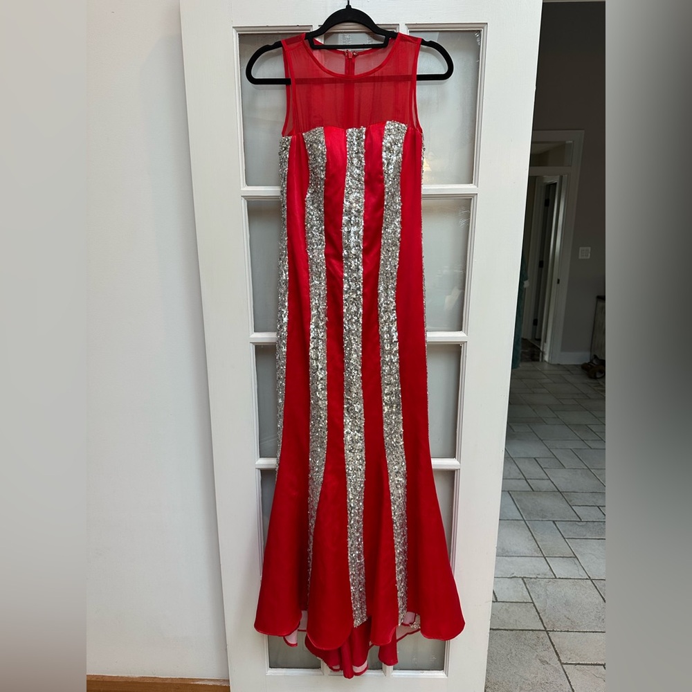 Vintage Scala Ashley Lauren Silk Couture Red Sequin Floor Evening Gown Size 0
